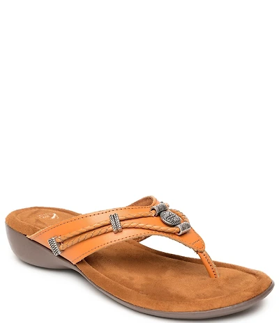 Minnetonka Silverthorne 360 Comfort Leather Ornamented Thong Sandals