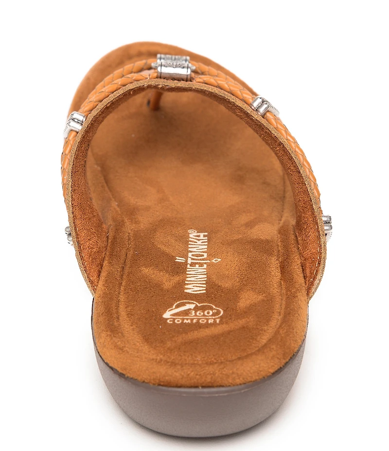 Minnetonka Silverthorne 360 Comfort Leather Ornamented Thong Sandals
