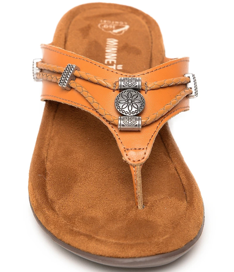Minnetonka Silverthorne 360 Comfort Leather Ornamented Thong Sandals