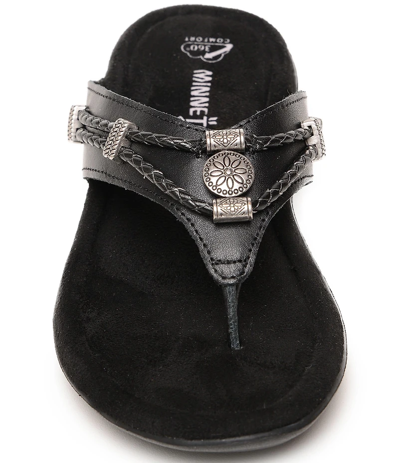 Minnetonka Silverthorne 360 Comfort Leather Ornamented Thong Sandals