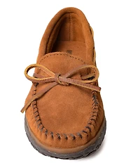 Minnetonka Women's Tie Tread Water Resistant Bow Detail Suede Moccasins