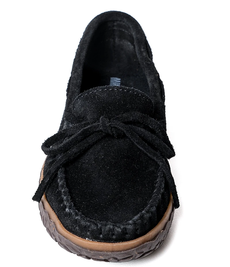 Minnetonka Women's Tie Tread Water Resistant Bow Detail Suede Moccasins