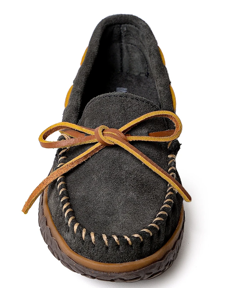Minnetonka Women's Tie Tread Water Resistant Bow Detail Suede Moccasins