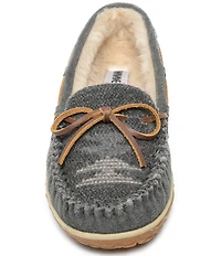 Minnetonka Women's Tilia Tribal Print Bow Detail Suede Moccasins