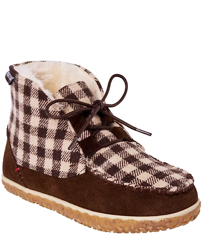 Minnetonka Women's Torrey Suede Gingham Print Faux Fur Lined Booties