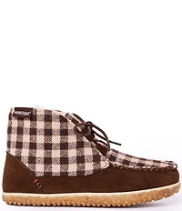Minnetonka Women's Torrey Suede Gingham Print Faux Fur Lined Booties