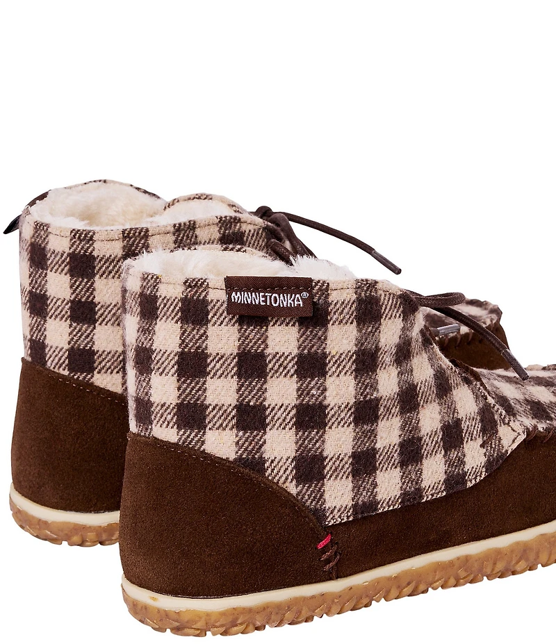 Minnetonka Women's Torrey Suede Gingham Print Faux Fur Lined Booties