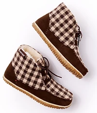 Minnetonka Women's Torrey Suede Gingham Print Faux Fur Lined Booties