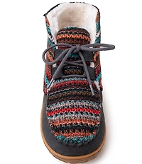 Minnetonka Women's Torrey Suede Striped Fabric Faux Fur Lined Booties