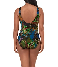 Miraclesuit Amazonia Swizzle Plunge High Neck Underwire One Piece Swimsuit