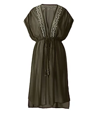 Miraclesuit Beach Semi Sheer Embroidered V-Neck Kimono Swim Cover-Up