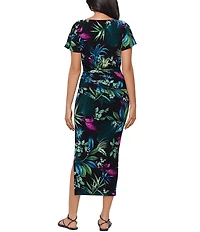 Miraclesuit Botanique Kaia Boat Neck Short Sleeve Shaping Maxi Dress