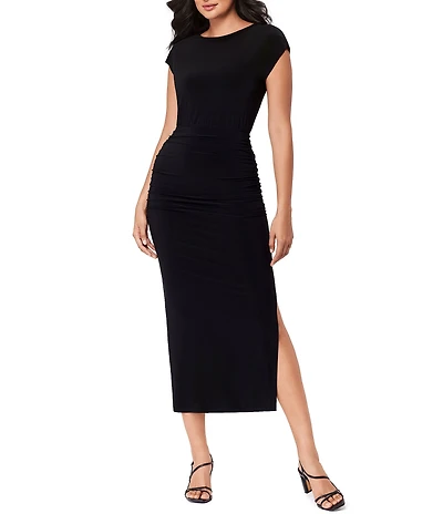 Miraclesuit Cali Solid Crew Neck Cap Sleeve Shaping Maxi Dress