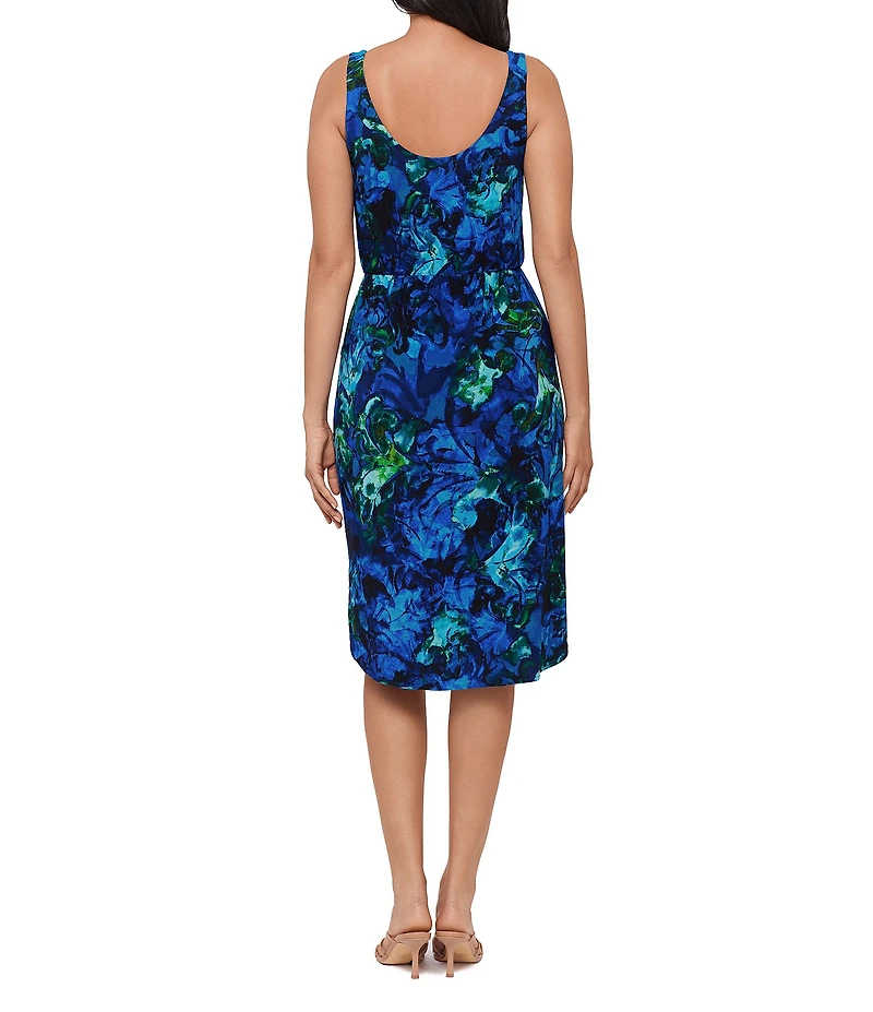 Miraclesuit Celestial Bloom Tali V-Neck Sleeveless Side Pockets Shaping Midi Dress