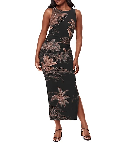 Miraclesuit Coco Palm Roxi Crew Neck Sleeveless Shaping Midi Dress