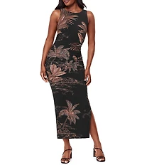 Miraclesuit Coco Palm Roxi Crew Neck Sleeveless Shaping Midi Dress