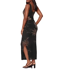 Miraclesuit Coco Palm Roxi Crew Neck Sleeveless Shaping Midi Dress