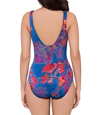 Miraclesuit Decoupage Swizzle Plunge Neck Underwire One Piece Swimsuit