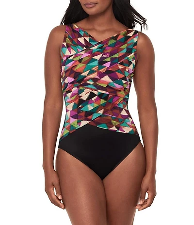 Miraclesuit Farfalle Brio High V-Neck Hidden Underwire Bra One Piece Swimsuit