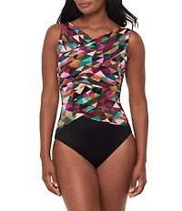 Miraclesuit Farfalle Brio High V-Neck Hidden Underwire Bra One Piece Swimsuit