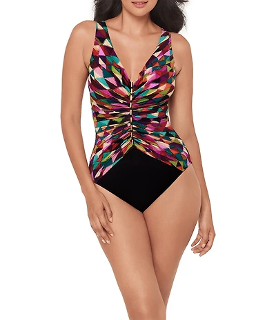 Miraclesuit Farfalle Charmer V-Neck Plunge One Piece Swimsuit
