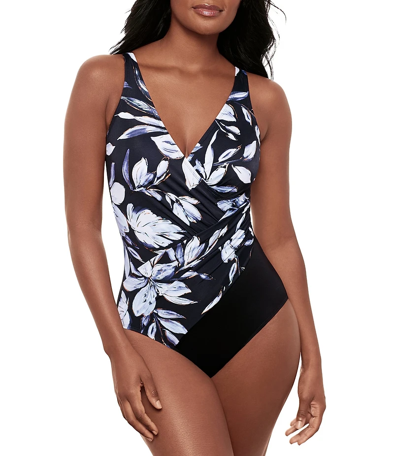 Miraclesuit Fiore Di Luna Oceanus Underwire V-Neck Surplice One Piece Swimsuit