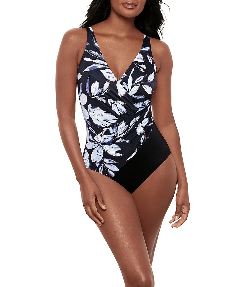 Miraclesuit Fiore Di Luna Oceanus Underwire V-Neck Surplice One Piece Swimsuit