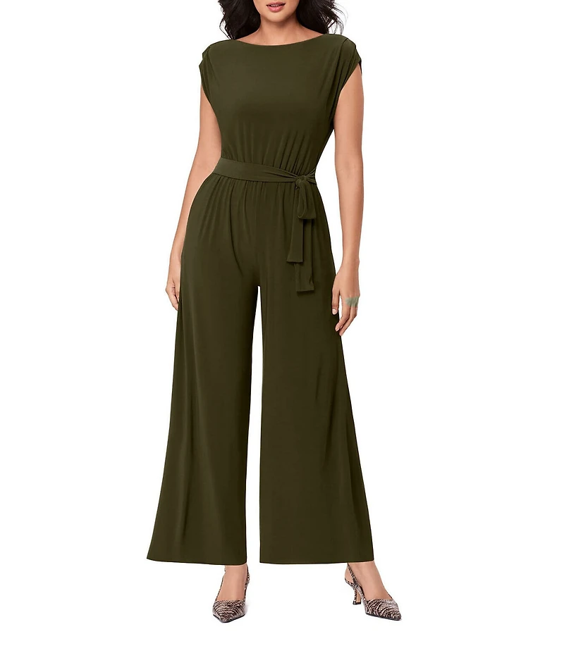 Miraclesuit Gabi Boat Neck Cap Sleeve Wide Leg Tie Belt Jumpsuit