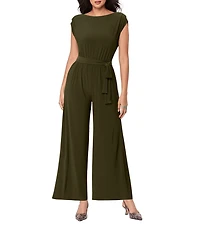 Miraclesuit Gabi Boat Neck Cap Sleeve Wide Leg Tie Belt Jumpsuit