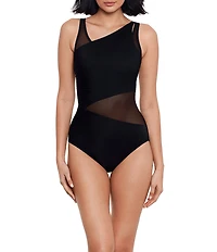 Miraclesuit Illusionist Azura Mesh Underwire Asymmetrical Neck One Piece Swimsuit