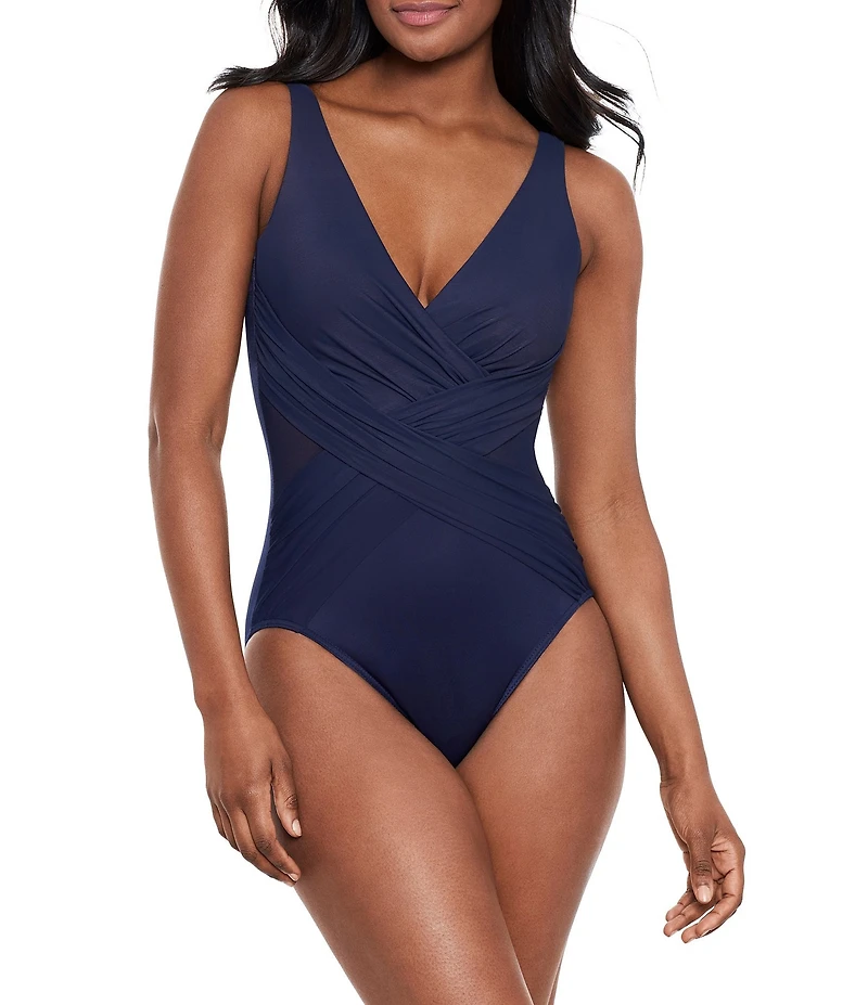 Miraclesuit Illusionists Crossover Mesh Inset One Piece Swimsuit