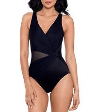 Miraclesuit Illusionists Mesh Inset Cinch Twist Surplice One Piece Swimsuit