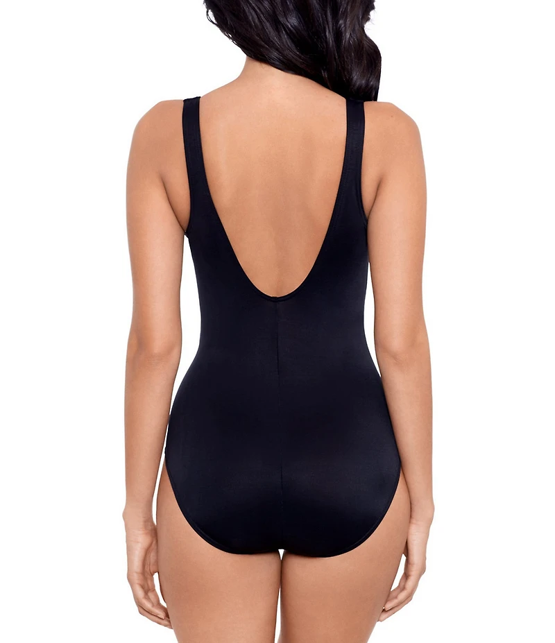 Miraclesuit Illusionists Mesh Inset Cinch Twist Surplice One Piece Swimsuit