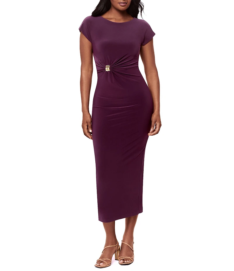 Miraclesuit Isla Solid Scoop Neck Cap Sleeve Shaping Midi Dress