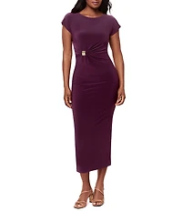 Miraclesuit Isla Solid Scoop Neck Cap Sleeve Shaping Midi Dress