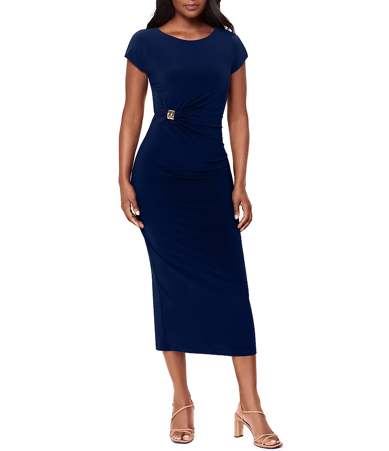 Miraclesuit Isla Solid Scoop Neck Cap Sleeve Shaping Midi Dress