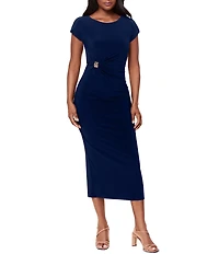 Miraclesuit Isla Solid Scoop Neck Cap Sleeve Shaping Midi Dress