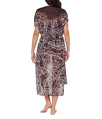 Miraclesuit Lets Be Fronds Semi Sheer Georgette V-Neck Kimono Swim Cover-Up