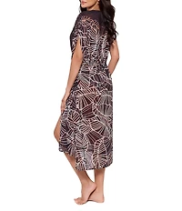 Miraclesuit Lets Be Fronds Semi Sheer Georgette V-Neck Kimono Swim Cover-Up