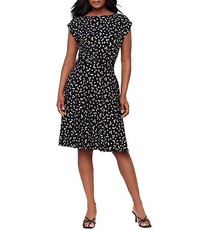 Miraclesuit Luminare Auri Scoop Neck Cap Sleeve Twist Waist Knee Length Shaping Dress