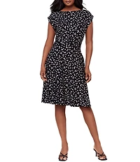 Miraclesuit Luminare Auri Scoop Neck Cap Sleeve Twist Waist Knee Length Shaping Dress