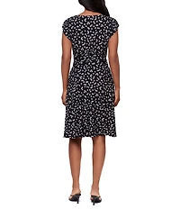 Miraclesuit Luminare Auri Scoop Neck Cap Sleeve Twist Waist Knee Length Shaping Dress