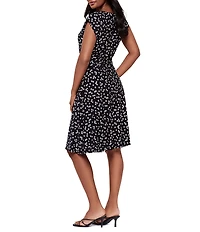 Miraclesuit Luminare Auri Scoop Neck Cap Sleeve Twist Waist Knee Length Shaping Dress