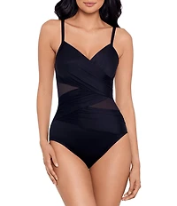 Miraclesuit Network Mystique Mesh V-Neck Underwire Molded Cups Surplice One Piece Swimsuit