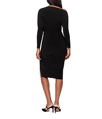 Miraclesuit Niki Solid Off The Shoulder Long Sleeve Shirred Bodycon Dress