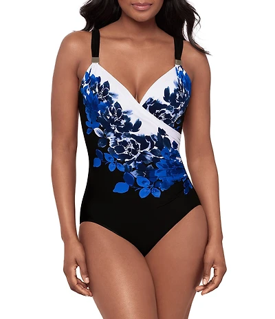 Miraclesuit Ombra Fiore Siren V-Neck Underwire Surplice One Piece Swimsuit
