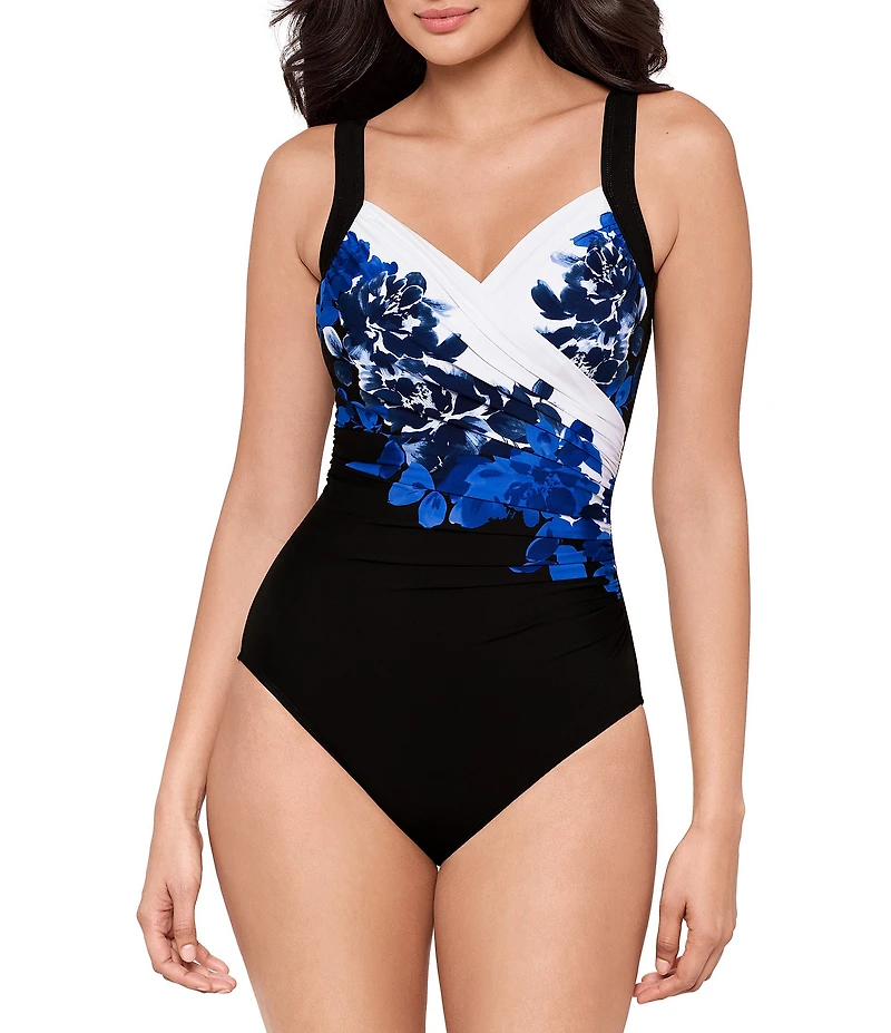 Miraclesuit Ombre Fiore Sanibel Floral Underwire Bra Surplice One Piece Swimsuit