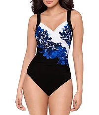 Miraclesuit Ombre Fiore Sanibel Floral Underwire Bra Surplice One Piece Swimsuit