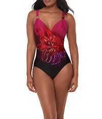 Miraclesuit Petali Rosa Siren Scoop Neck Underwire Surplice One Piece Swimsuit