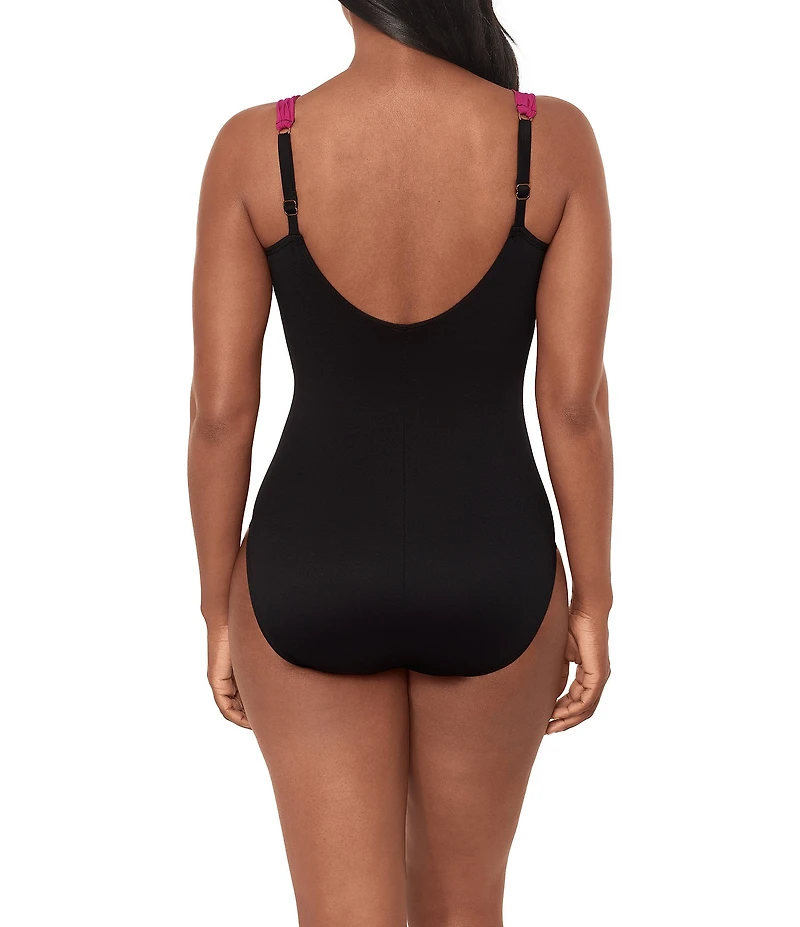 Miraclesuit Petali Rosa Siren Scoop Neck Underwire Surplice One Piece Swimsuit